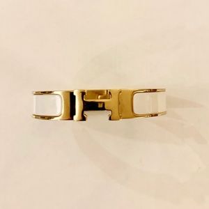 Hermès H Clic Clac Bracelet White & Gold AUTHENTIC